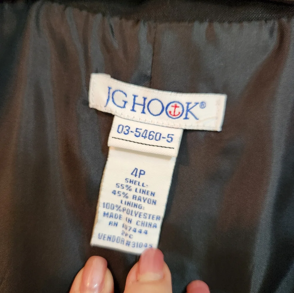 JG Hook Vintage Elegant Black Linen Blend Blazer w/ 3/4‎ Sleeves & Button Detail